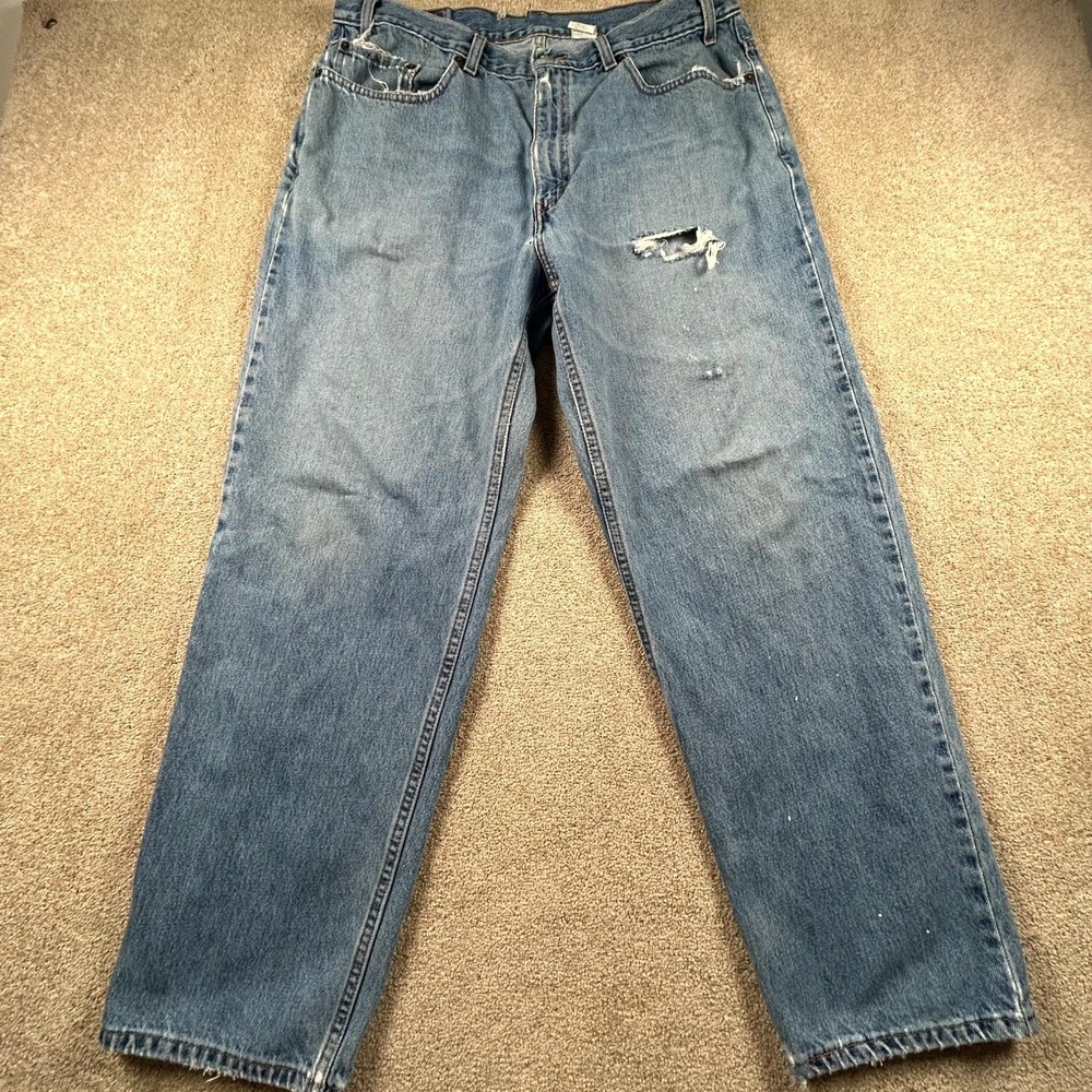 Levis 559 Relaxed Straight Leg Jeans Mens 38x30 Blue Distressed Denim Vintage